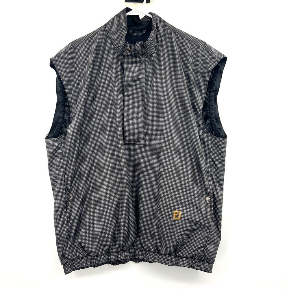FootJoy DryJoys Mens M Golf Vest Houndstooth 1/4 Snap Pullover Wind Vest Gray